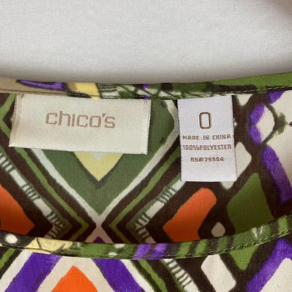 Chico's Blouse Multicolor Geometric High Low 0 (4/S) - Picture 8 of 8